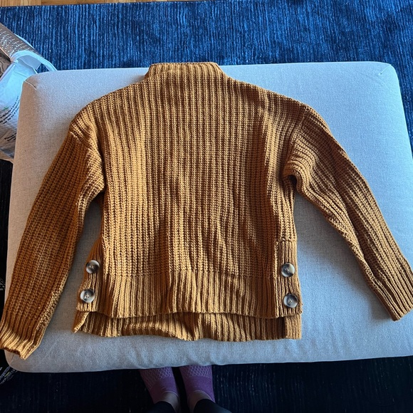 Madewell High Neck Knit Sweater Button Details Marigold Small - Picture 3 of 5